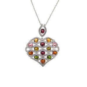 Colleen Lopez Multi Tourmaline & White Zircon Heart Pendant with Chain